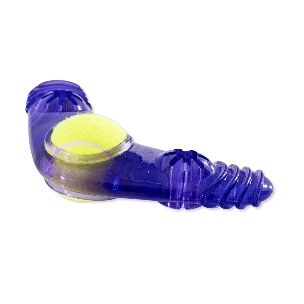 TPR Boomerang Dog Chew Toy with Removable Squeaker Tennis Ball & Treat Fill