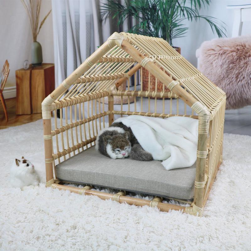 Rattan Sleep Hut with Cotton Pad